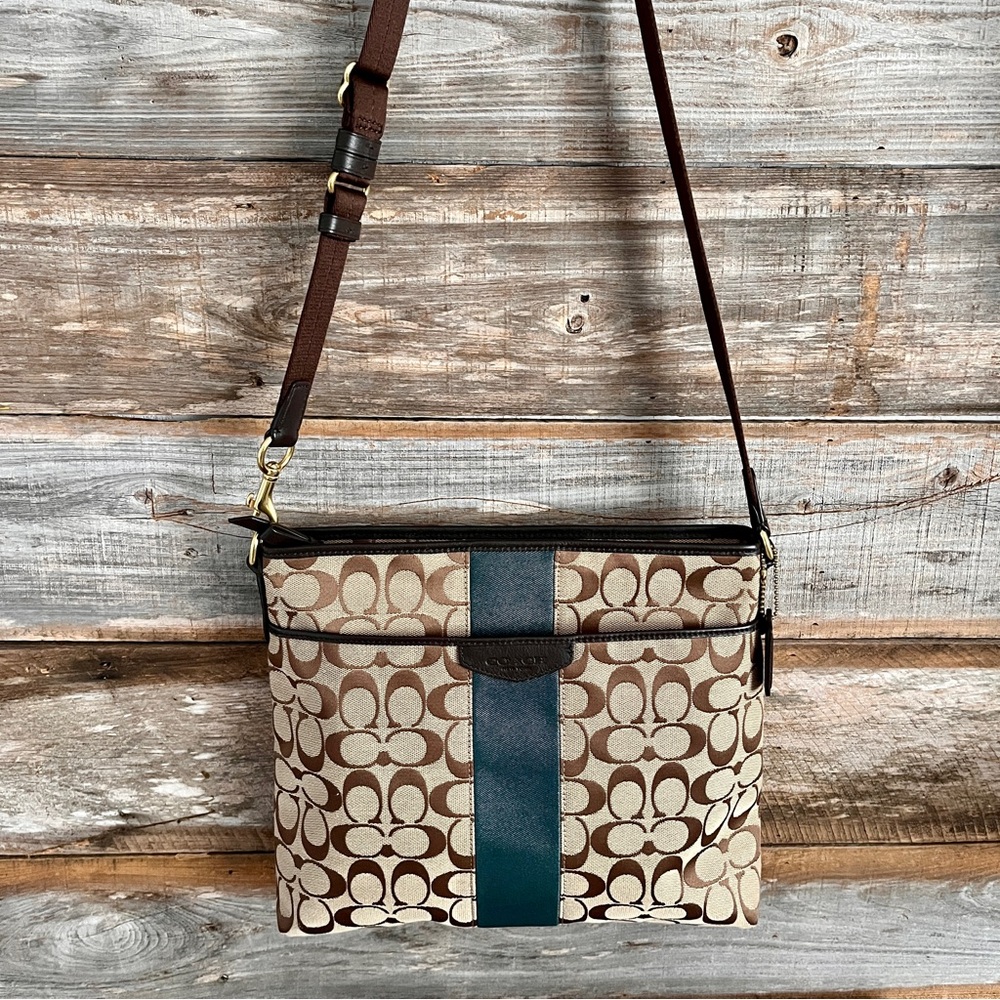 Coach Brown/Green Crossbody File Bag F28502